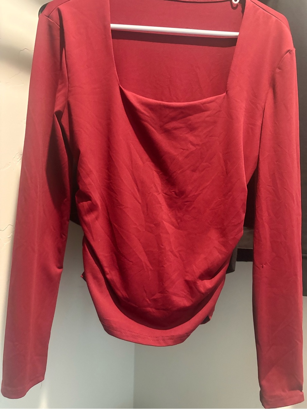 H&M Red Long Sleeve Square-Neck Blouse